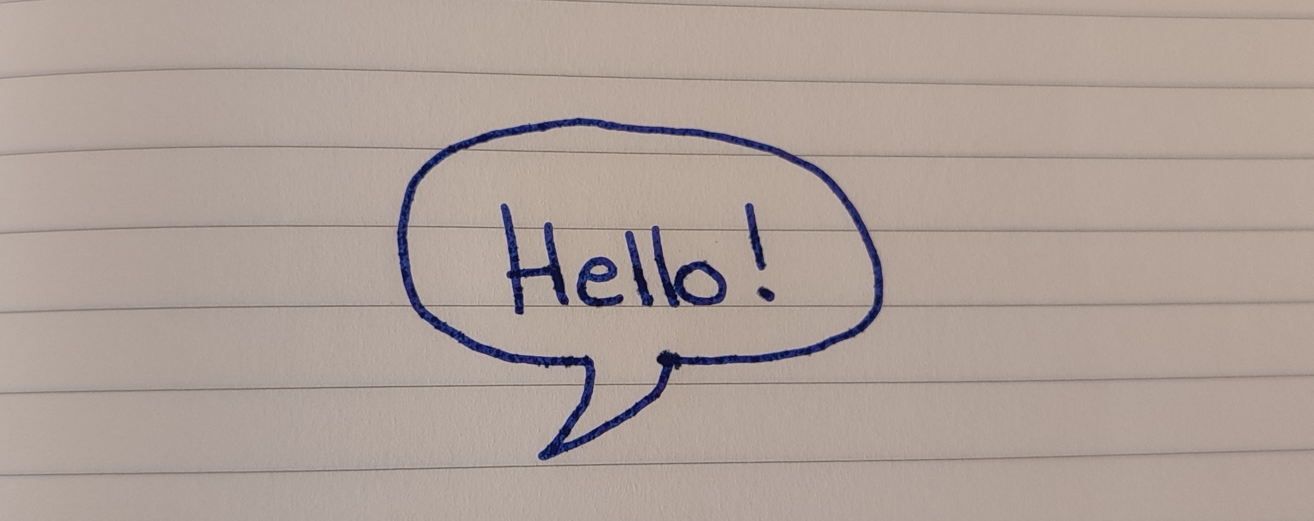 A comic-like speech bubble with 'Hello' inside