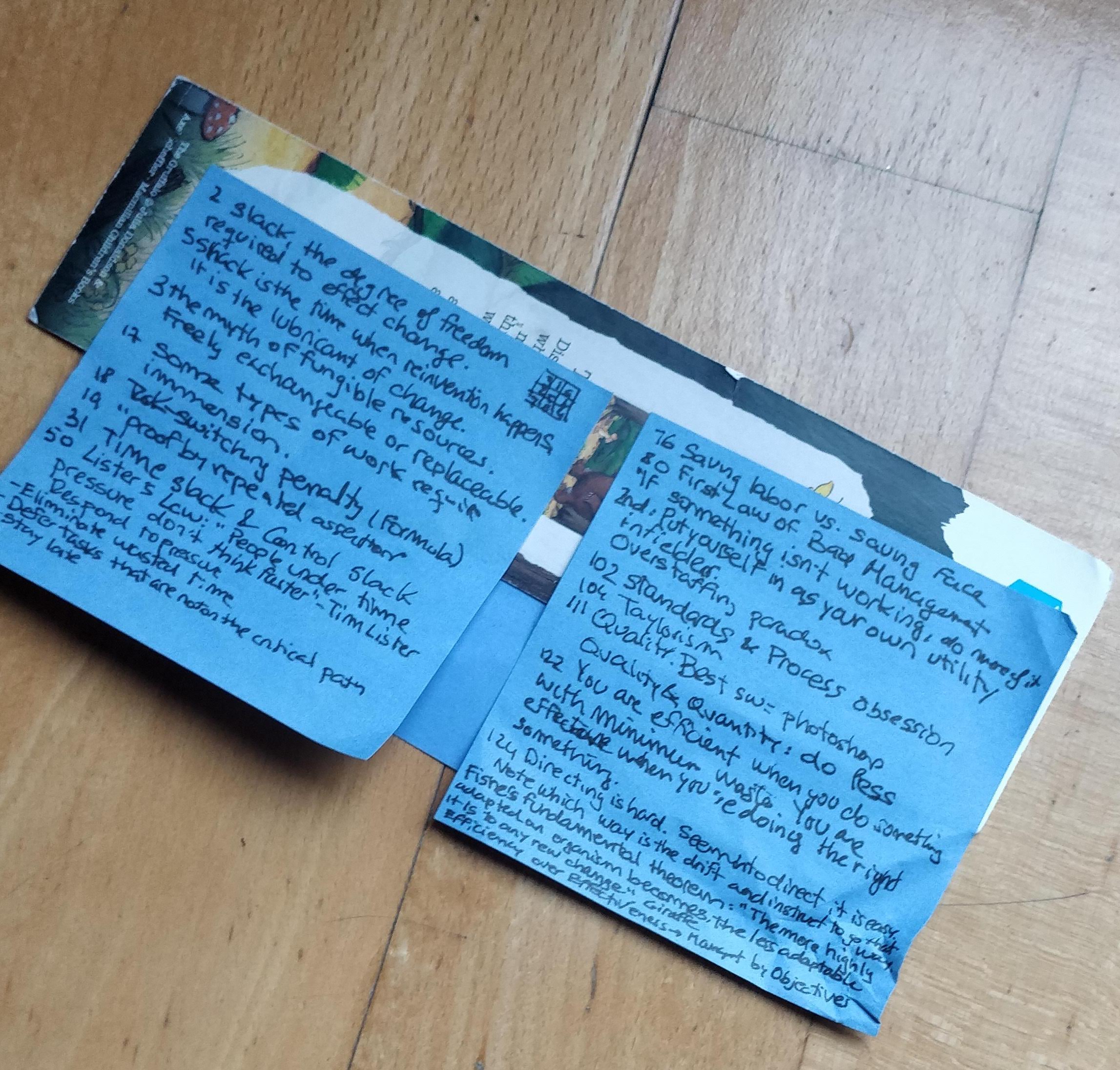 A bookmark with post-it notes